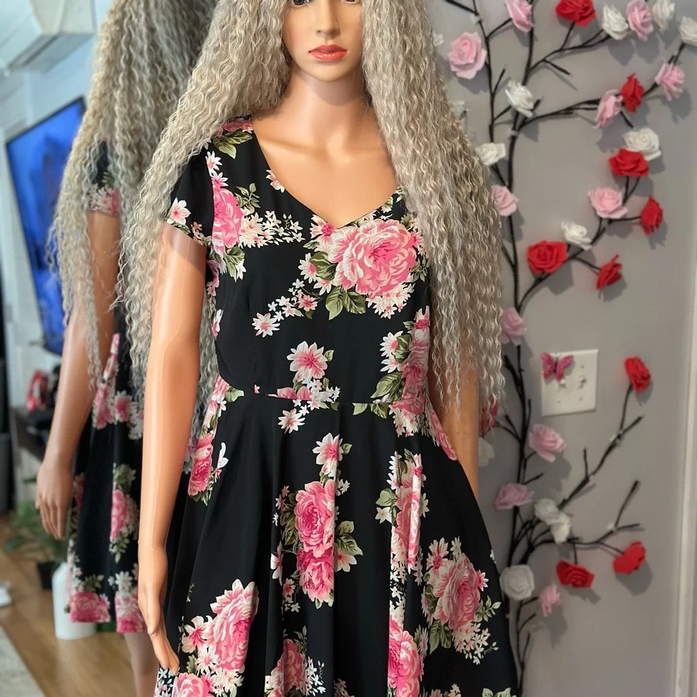 Forever 21 Black Dress with Pink Floral Design